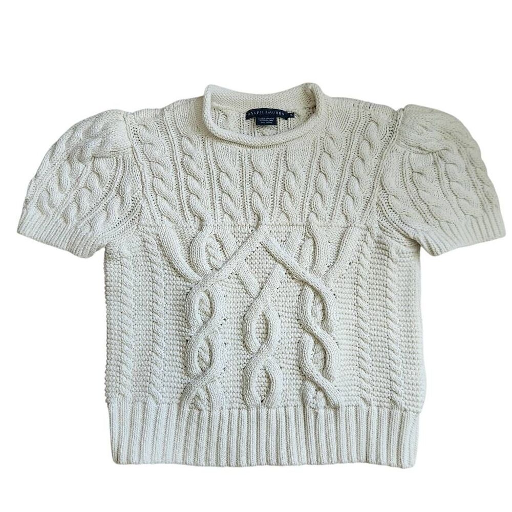 Ralph Lauren Cream Cable-Knit Puff Sleeve Sweater – Women’s XL